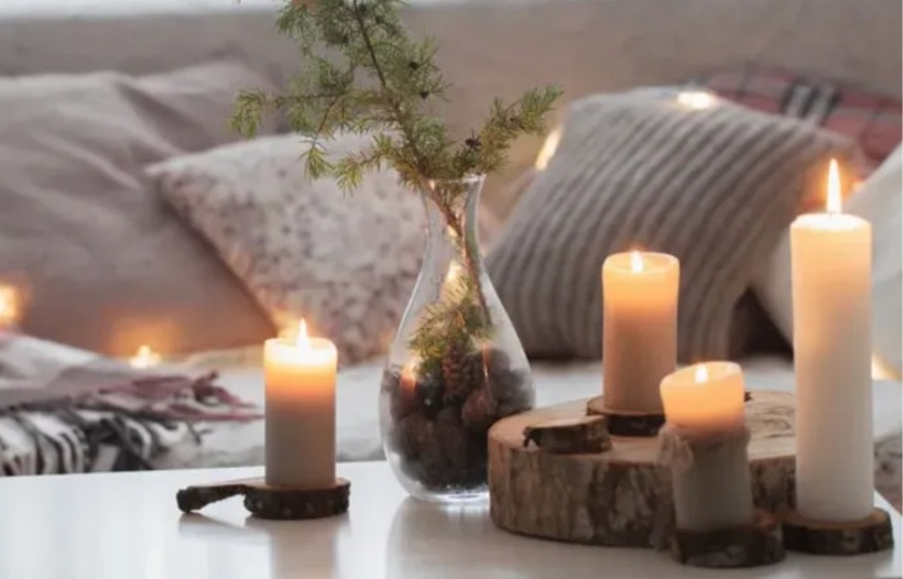 Candles set around living or dining room area